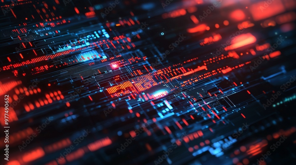 Poster This image depicts a cryptocurrency blockchain as an interconnected network of blocks of data, which is depicted in three dimensions. Big data binary code futuristic information technology. Data