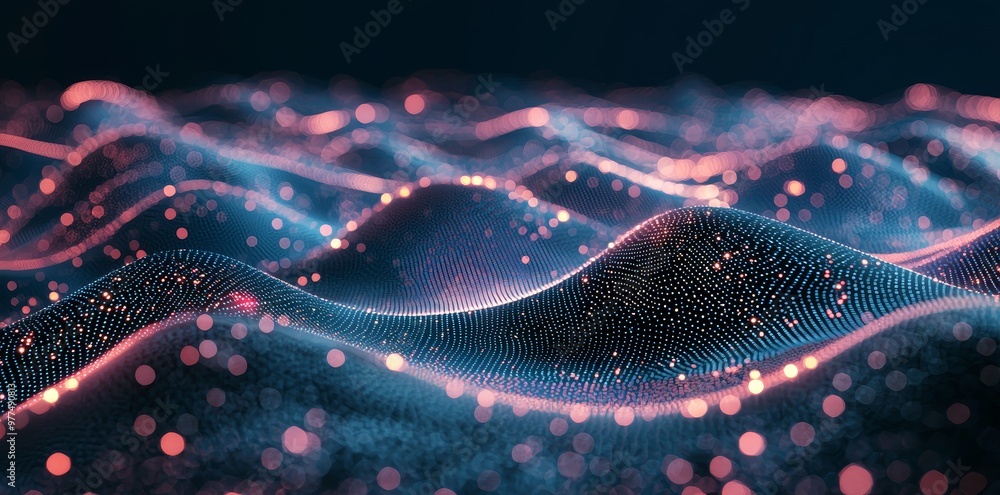 Poster 3D illustration of polygonal networks, cybersecurity and internet business using neural networks and cloud technologies. Global database and stock concept.
