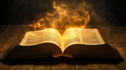 Abstract Bible with pages that turn into light, symbolizing the living and eternal nature of scripture