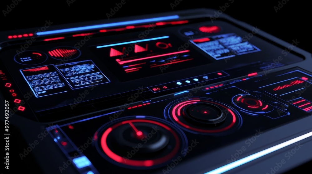 Aufkleber innovative dashboard with various graphics for a game or movie, with a futuristic blue hud style. is