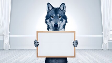 Wolf Holding with Blank Whiteboard