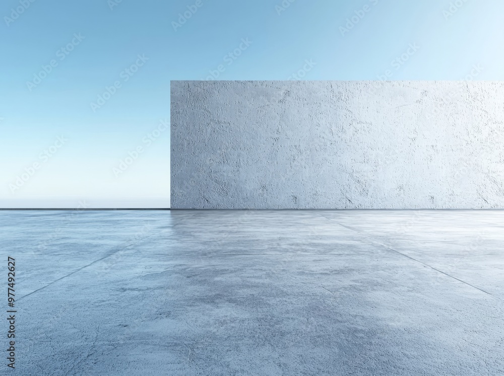 Poster a rendering of modern architecture with an empty concrete wall and floor for a car presentation.