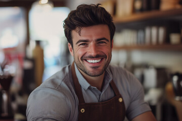 Obraz premium Cute young male Caucasian barista portrait 