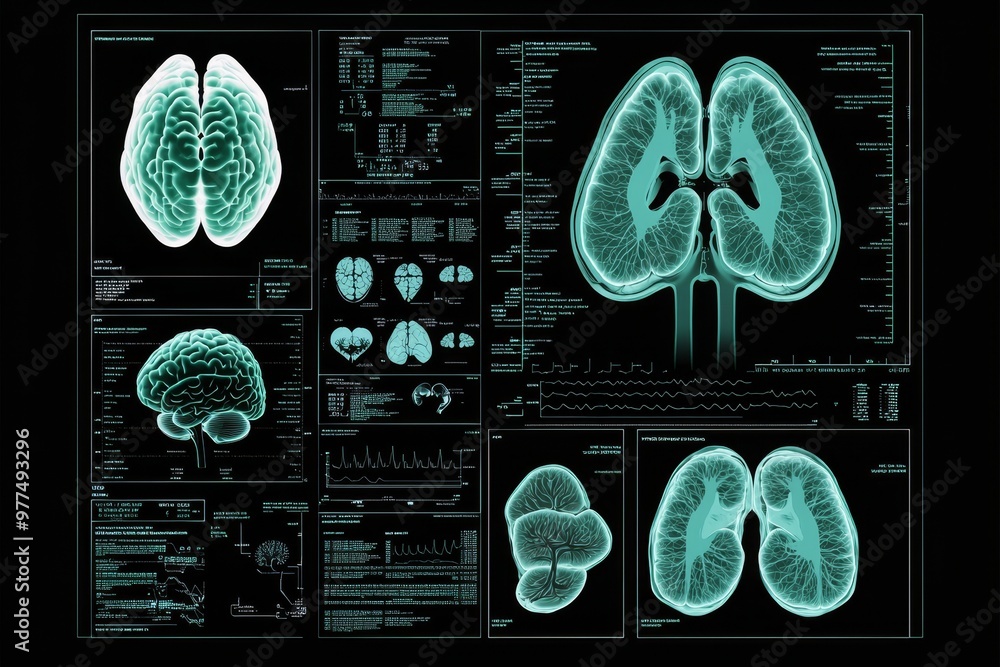 Poster 3D illustration of a health UI interface.