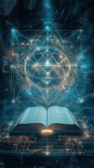 Artistic depiction of a Bible surrounded by glowing geometric shapes, symbolizing divine order