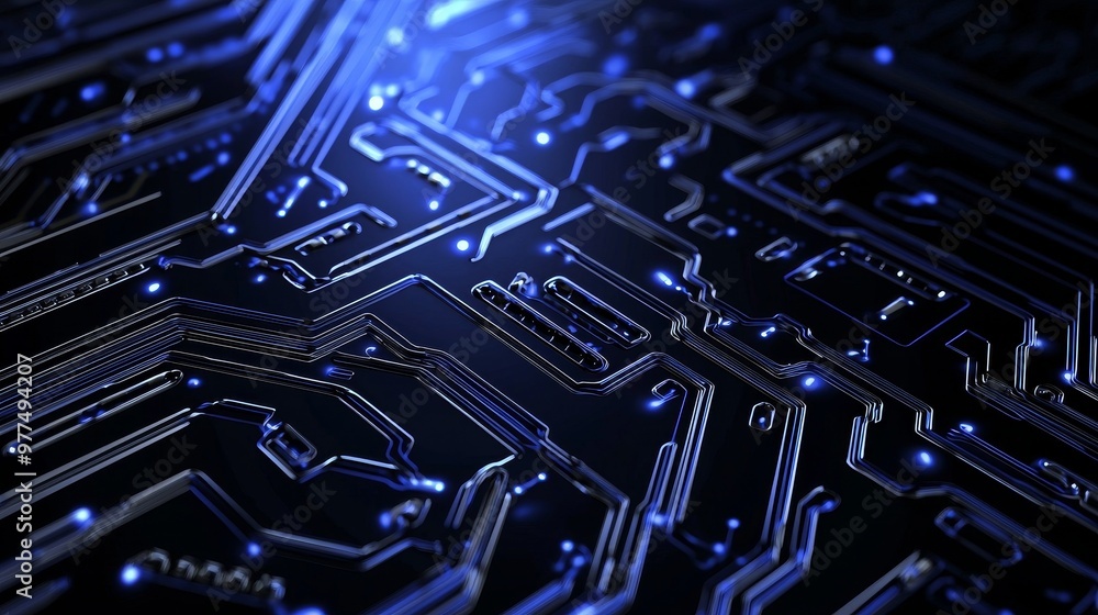 Aufkleber Technology digital line corner structure cyber data network connection concept. Abstract 3d futuristic fly trough illustration background.
