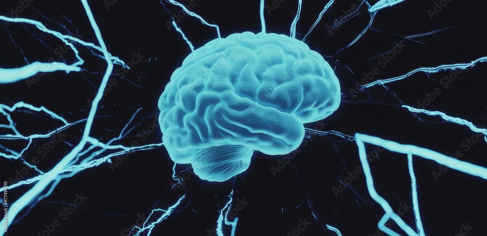Leinwandbilder an illustration of a circuit board with a human brain in a circle on a transparent futuristic backgr