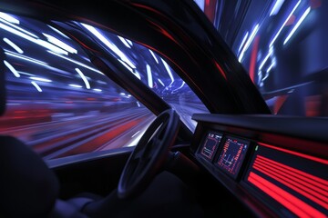 Night city background with sci-fi screen hud