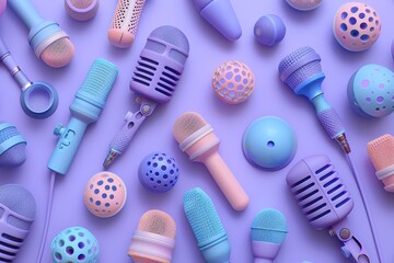 Obraz premium abstract music background realistic microphone wave notes blue background