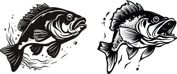 Vintage Open Mouth Bass Fish Engraving - Hand-Drawn Fishing Illustration