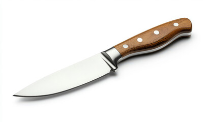 Fototapeta premium sharp kitchen knife with a wooden handle isolated on a white background The knife is a professional quality chef s knife ideal for cutting 