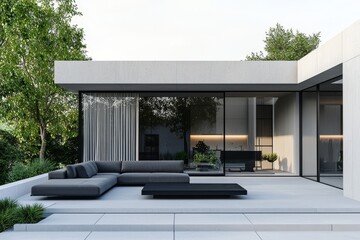 Garden furniture arranged in an arbour