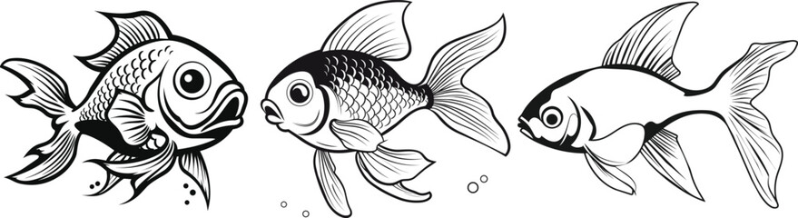 Hand Drawn Goldfish Engraving Detailed Marine Wildlife Vector