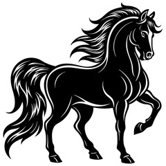 Stallion with a flowing mane and strong, powerful stance VECTOR