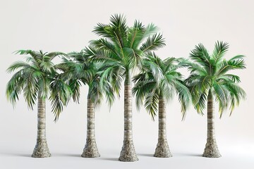 Obraz premium Group of Coconut palm trees isolated on white background growing up on the beach