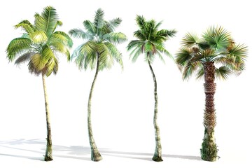 Group of Coconut palm trees isolated on white background growing up on the beach