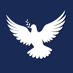 Obraz premium Vector Dove of peace on a blue background logo icon design. Symbol of peace and freedom, anti war emblem 