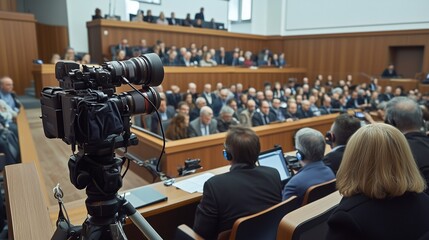 Operative films the trial. Photo and video filming in court.