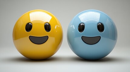 Playful yellow and blue round figures create an atmosphere of happiness and fun