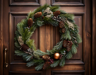 elegant christmas wreath hanging rustic wooden door