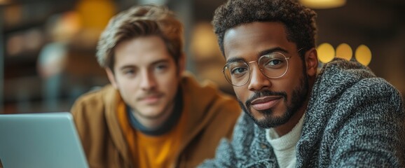 Two Diverse Men Collaborating on a Laptop