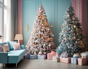 living room christmas tree decorated pastel colors