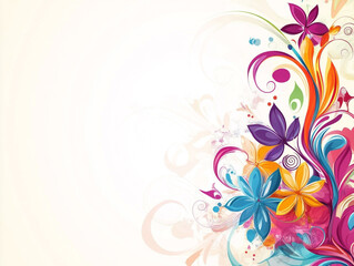 Colorful illustration of an abstract floral design with swirls and patterns on a white background. 