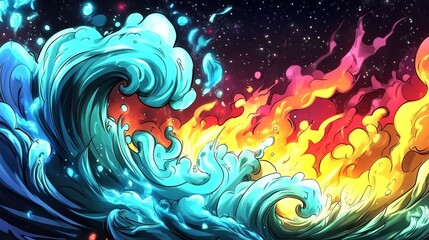 Dynamic waves swirl in vivid colors creating a breathtaking spectacle of nature&rsquo;s energy