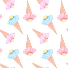 Seamless pattern with decorative flowers. Hand draw illustration. For fabric, packaging paper, scrapbooking.