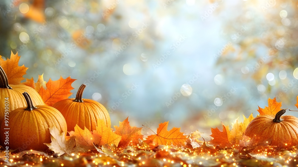 Canvas Prints autumn pumpkin & leaves with bokeh background