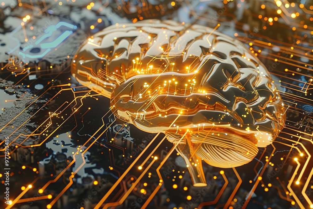 Poster artificial intelligence, ai, cyber brain. digital mind 3d illustration. neural connections and data 