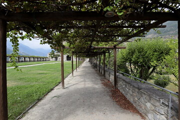 The garden of the Royal Castle of Sarre in Aosta Valley, Italy.