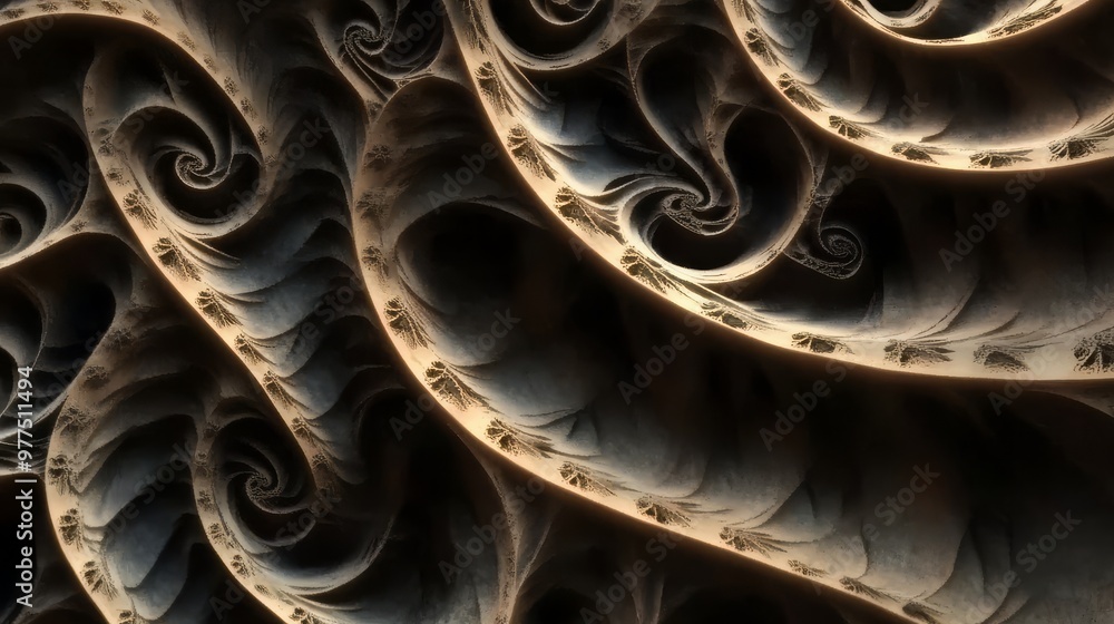 Poster flowing swirls and curls form an enigmatic abstract composition with rich textures