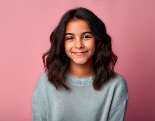 Fototapeta premium portrait smiling teenage girl pink background