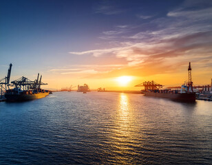 Fototapeta premium photography showcasing maritime business law focusing shipping finance seaport sunset