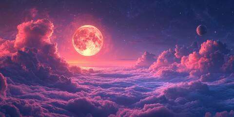 Celestial crystal moon glowing in the night sky