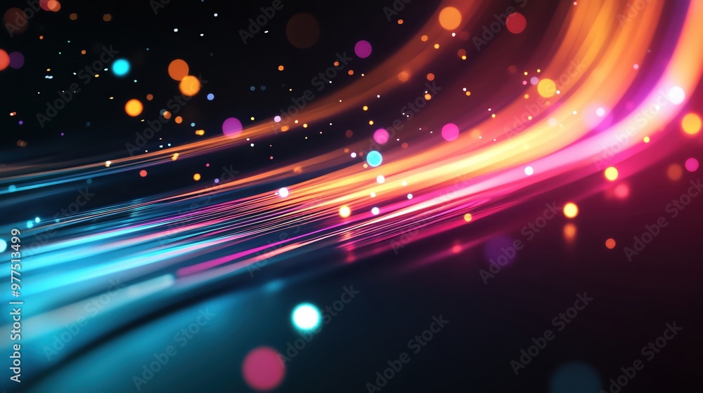 Aufkleber a vibrant abstract illustration featuring dynamic light trails and colorful bokeh elements on a dark