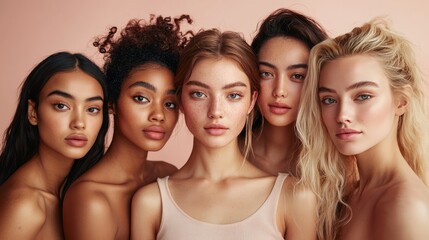 Fototapeta premium Portrait of diverse women in a studio setting, perfect for beauty, fashion, and diversity-themed content.