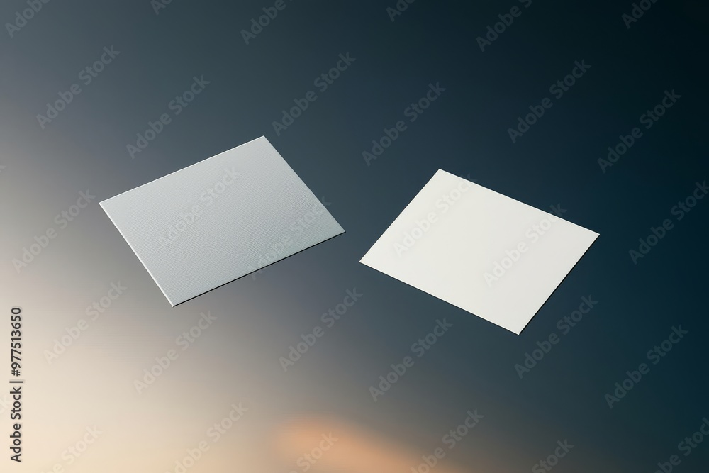 Poster 3d rendered floating in air modern business visiting card mock-up template with front and back. invi
