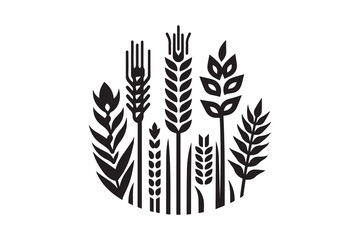 corn stalks and barley grain vector silhouette illustration