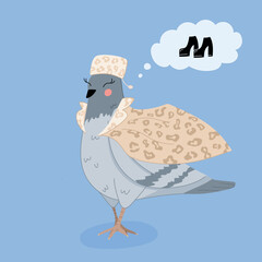 A fashionable dove in a leopard coat. Stylish art.