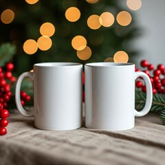 White Mug mockup with Christmas background, White Mug mockup Close Up Shot with Christmas Fastival.
