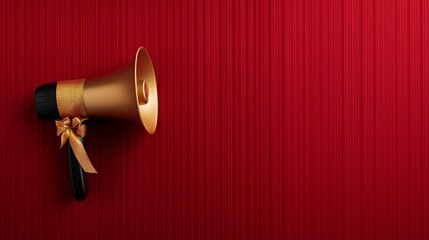 A Black Friday advertisement  featuring a megaphone wrapped in gold ribbon