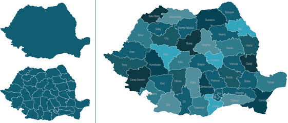 ROMANIA MAP with its administrative divisions and regions