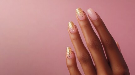 Gradient Manicure with Gold Glitter on Dusty Pink