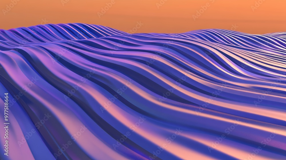 Poster multicolored 3d render of an abstract background composed of purple and blue 3d undulating lines.