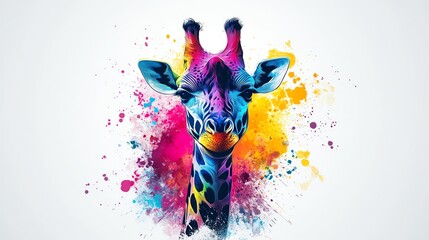A vibrant illustration of a giraffe with colorful splashes capturing the beauty and uniqueness of this majestic animal.