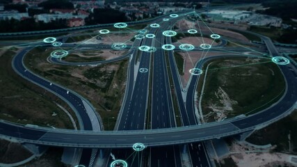 Self-driving vehicles, smart driving. Driverless cars driven by artificial intelligence, HUD. Driving assistance system, road scanning, transportation of the future. Smart transportation concept, 4k. - Powered by Adobe