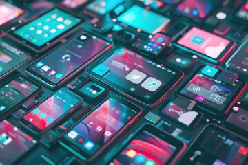 Electronic devices- computer, tablet, computer mouse, disc drive, smartphone and smart watch . Technology mock up. Black and white photo