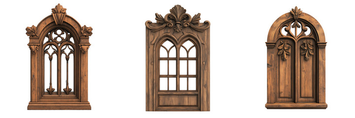 Obraz premium old wooden window set isolated on transparent background